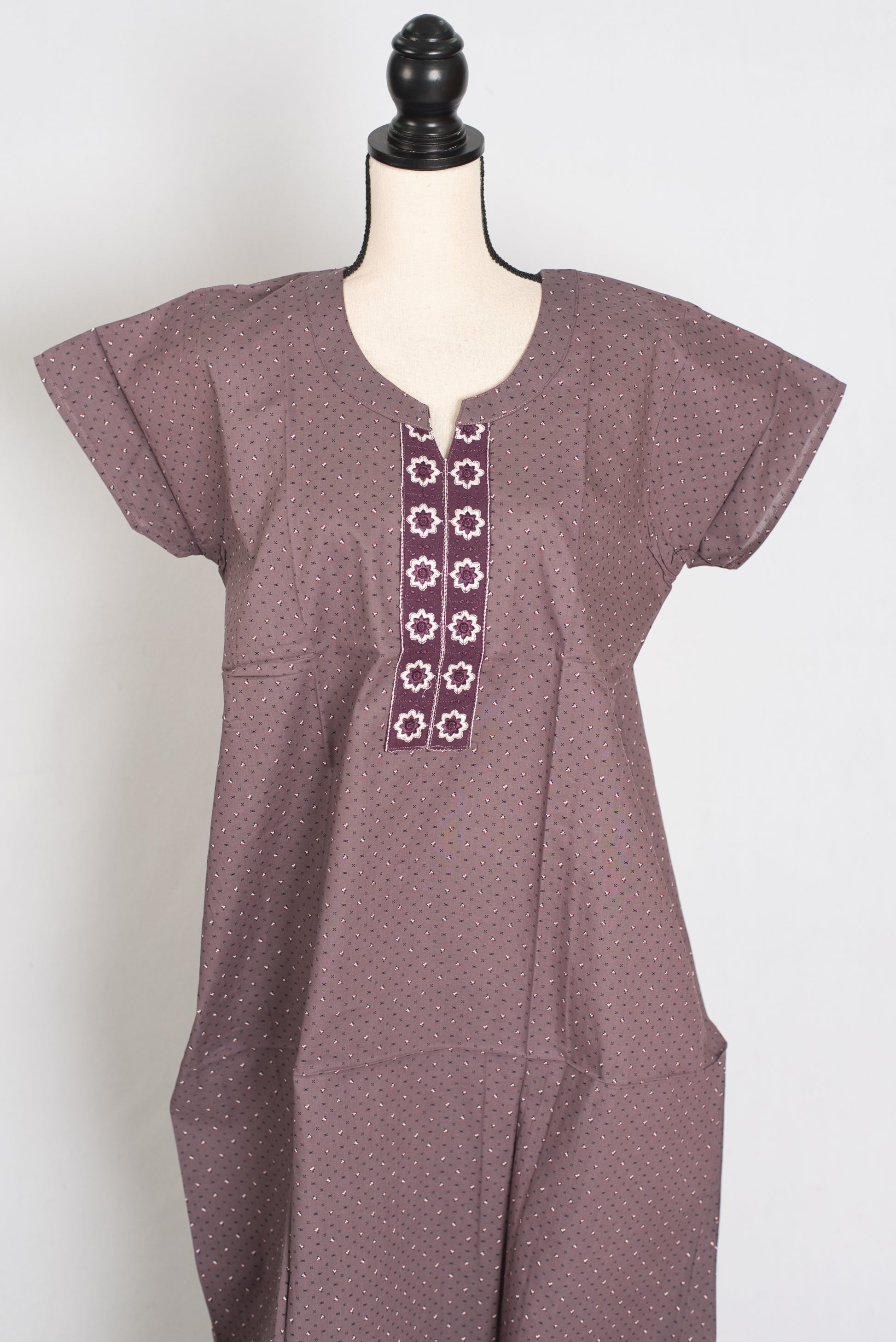 Printed English Purple Women Indian Cotton Nighty in Regular Size image 0