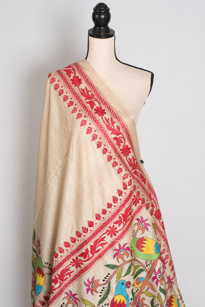 Kavitha : Pure Gachi Tussar Hand Embroidered Kantha Stitch Saree image 4