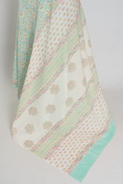 Nidhi: Sea Green & White Mulmul Cotton Saree | Premium Kalamkari Print image 3