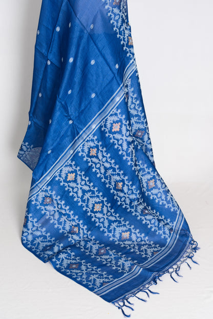 Jamini Royal Blue Bengal Tussar Jamdani Silk Saree | Silk Mark Certified image 2