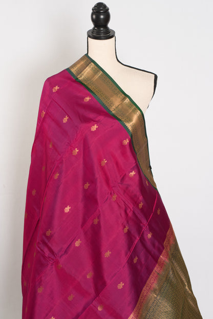 Kanta: Magenta & Bottle Green Kanjivaram Silk Saree | Silk Mark image 4