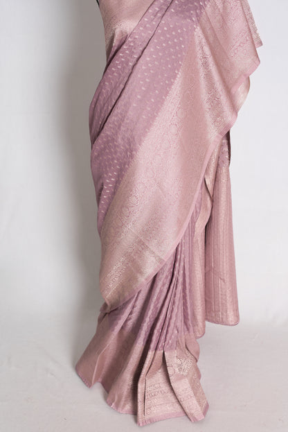Indira: Pastel Mauve Lightweight Semi Georgette Banarasi Saree image 5