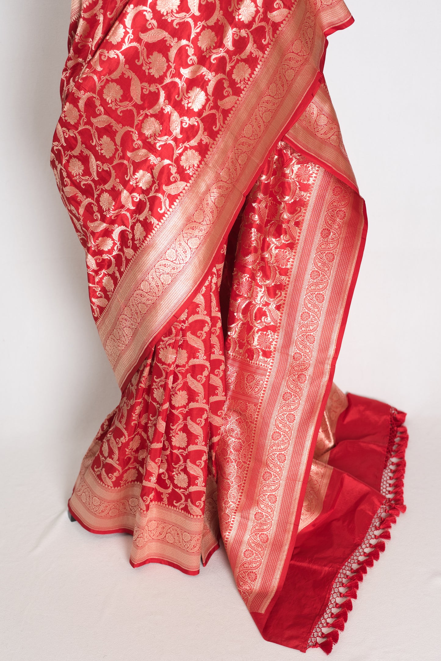 Subha : Red and Gold Katan Silk Jangla Bridal Banarasi Saree image 6