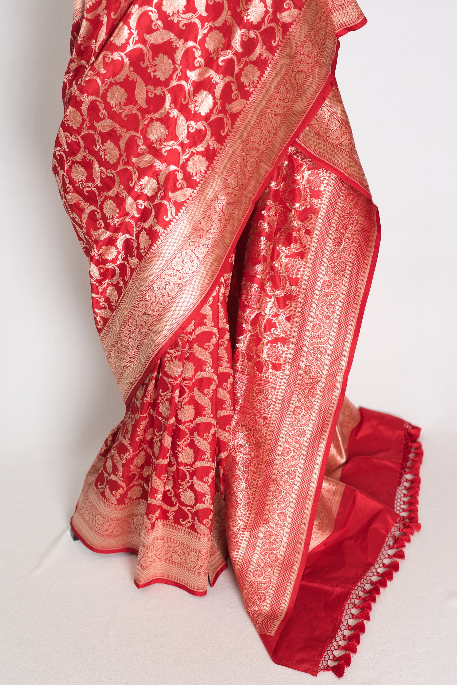 Subha : Red and Gold Katan Silk Jangla Bridal Banarasi Saree image 6