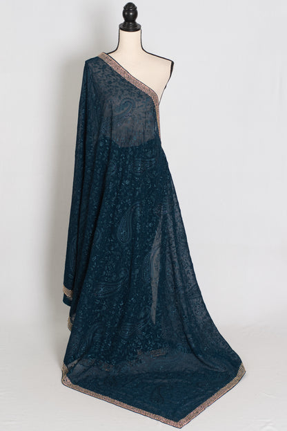 Sia | Cobalt Blue Georgette Kashmiri Embroidery Saree| Designer Cocktail Glamour image 1