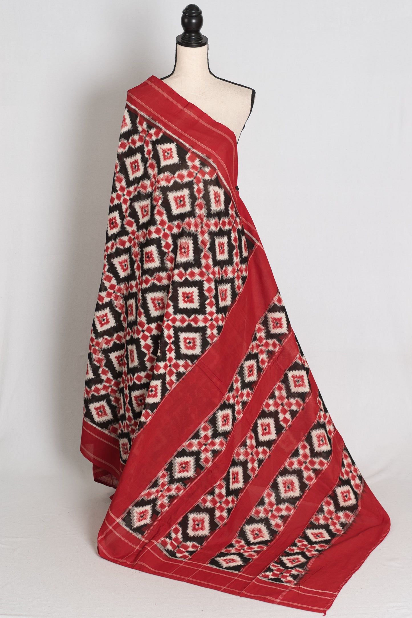Priya : Black and Red Telia Rumal Pochampally Double Ikat Pure Cotton Saree image 1