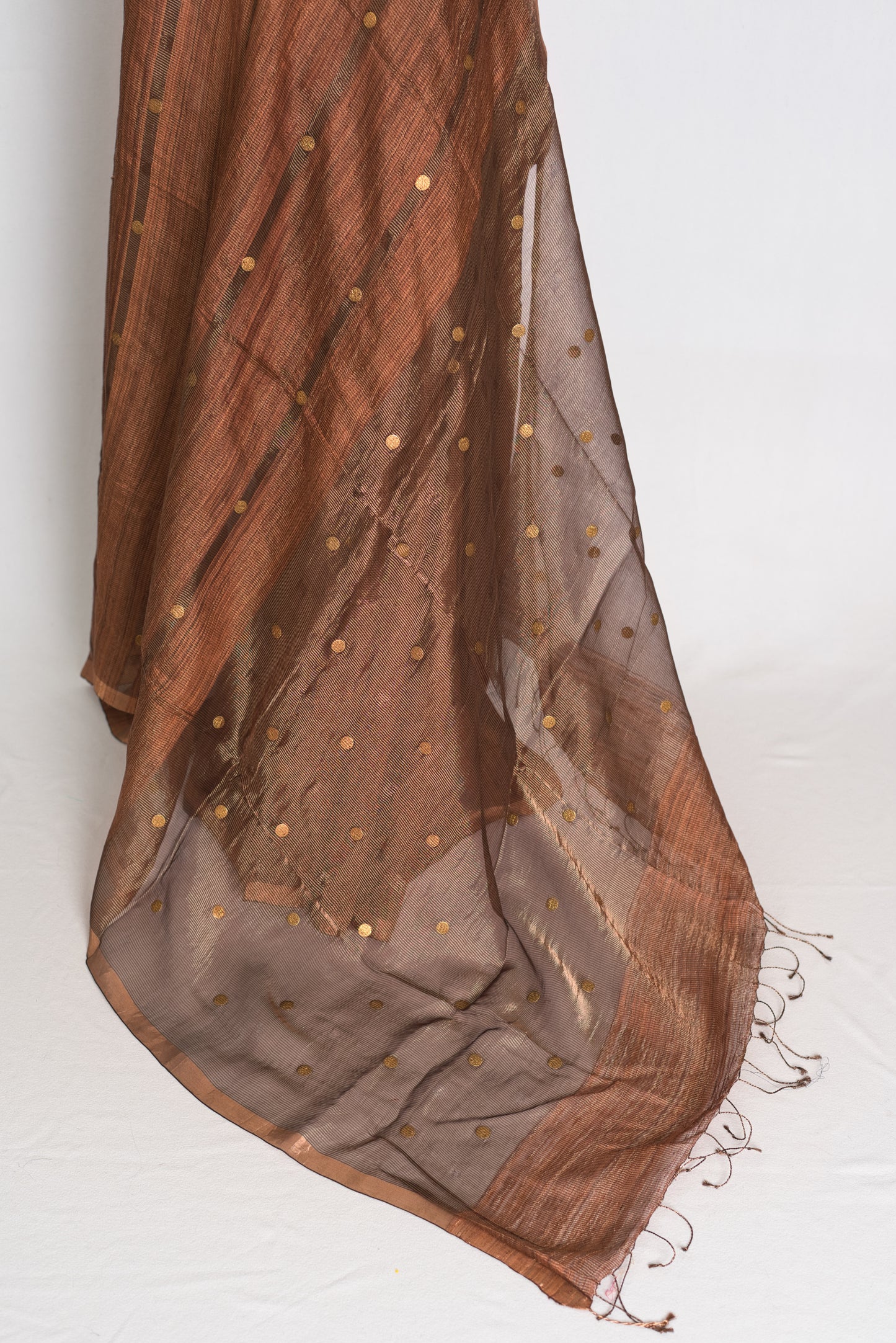 Bidisha Metallic Brown Pure Matka Tissue Bengali Handwoven Saree with Woven Gini image 3