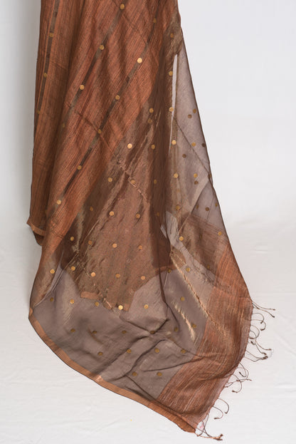 Bidisha Metallic Brown Pure Matka Tissue Bengali Handwoven Saree with Woven Gini image 3