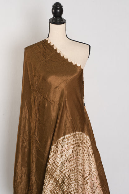 Banu: Brown Hand Shibori Modal Silk Designer Saree | Bollywood Style image 4