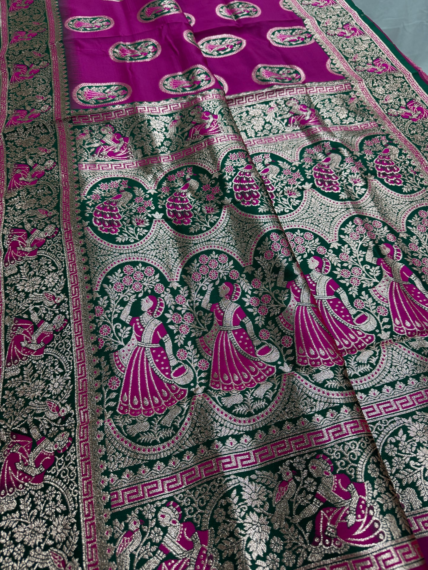 Rupsa : Magenta and Green Baluchari Saree in Blended Silk image 1