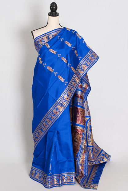 Nila | Royal Blue and Gold Handwoven Swarnachari Pure Silk Saree image 0