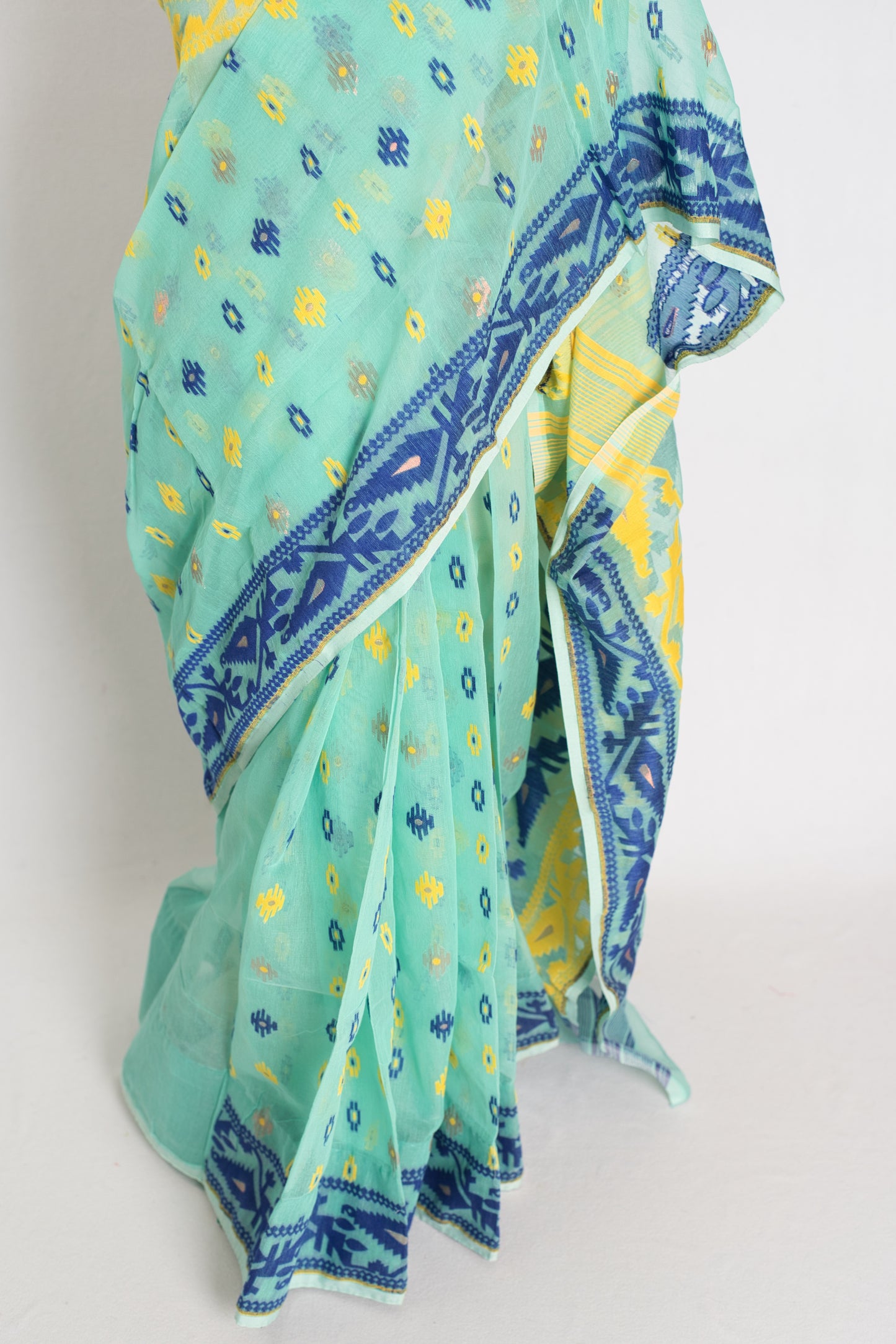 Subhra : Sea Green Blended Soft Cotton Jamdani Bengali Saree in Sea Green image 5