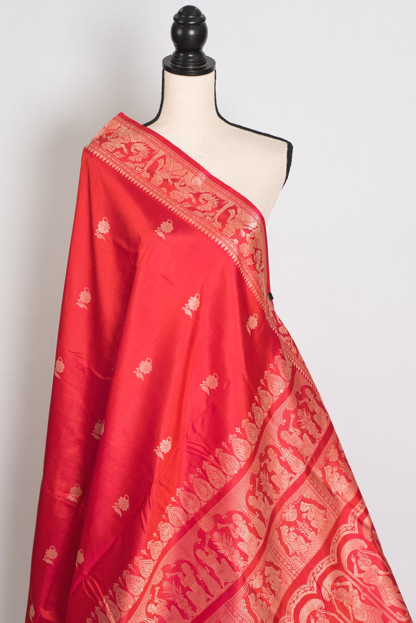 Supriya | Orange Red and Cream Handwoven Baluchari Pure Silk Saree image 4