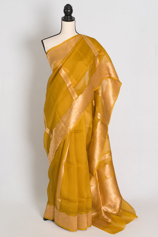Vidhi: Golden Yellow and Gold Kora Organza Banarasi Saree image 0