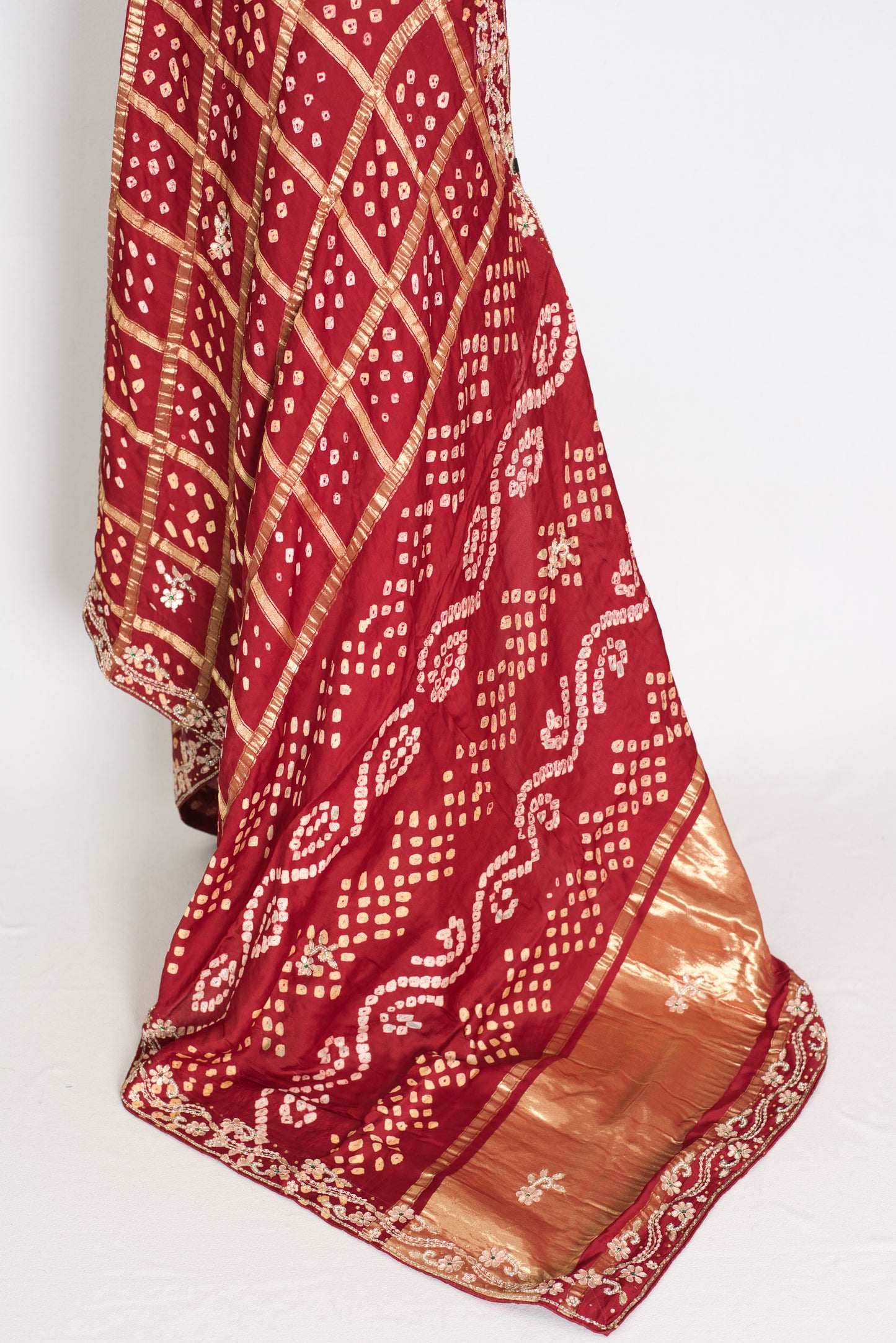 Roshni | Maroon Gharchola Gajji Silk Saree | Zardosi Gota Patti Hand Embroidery image 3