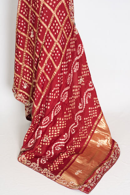 Roshni | Maroon Gharchola Gajji Silk Saree | Zardosi Gota Patti Hand Embroidery image 3