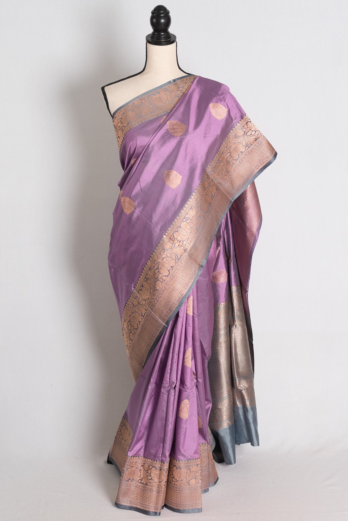 Urmi: Lilac and Gray Banarasi Silk Saree with Blouse Piece image 0