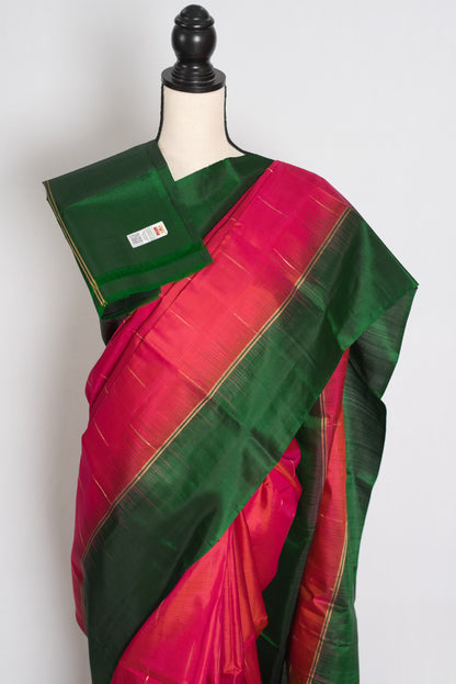 Sia : Rose Pink and Bottle Green Lightweight Kanjivaram Silk Saree image 2