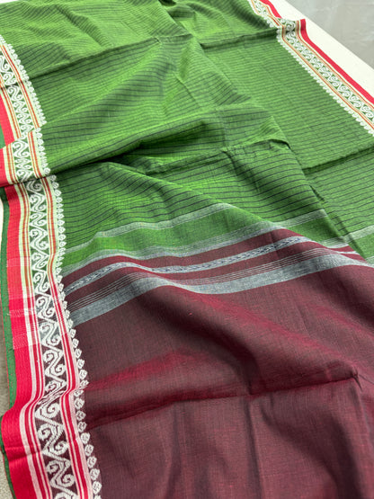 Forest Poise : Green Bengal Soft Cotton Dhanekhali Saree image 2