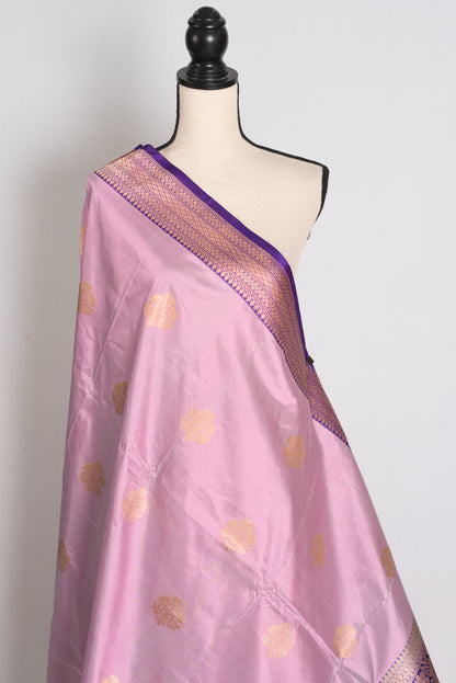 Shanti : Mauve Katan Banarasi Silk Saree with Gold Zari | Silk Mark Certified image 3