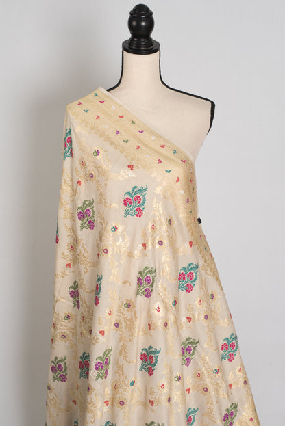 Reena : Beige & Gold Tussar Georgette Banarasi Saree with Minakari Floral Jaal image 3