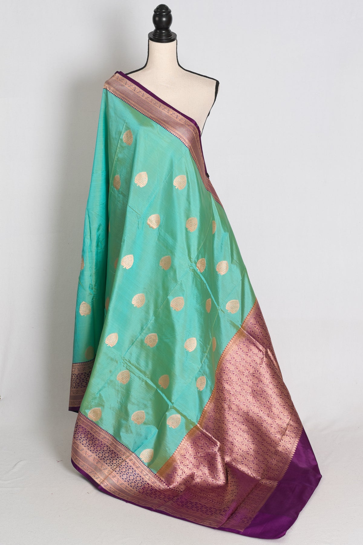 Sea Green and Royal Purple Banarasi saree — front view