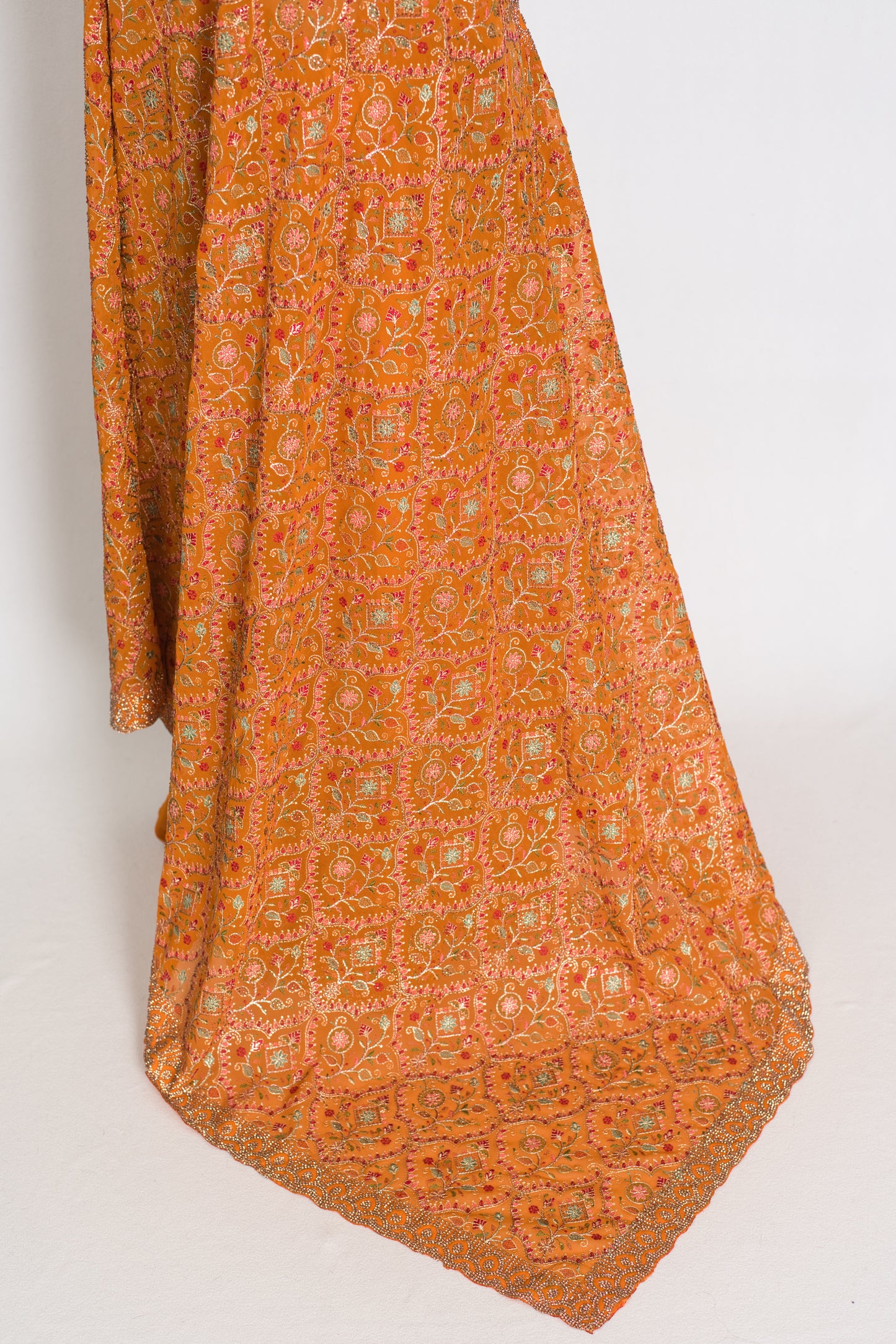 Hira | Turmeric Yellow Georgette Kashmiri Embroidery Saree | Perfect Haldi Wear image 4
