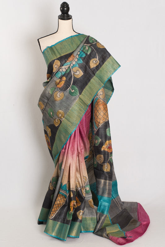 Ranjana: Silk Mark Hand Painted Tussar Kalamkari Saree | Half & Half image 0