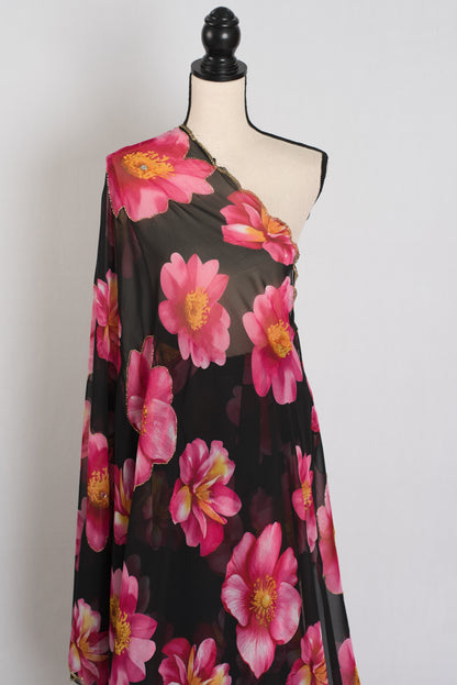 Eva : Black and Pink Floral Georgette Designer Embroidery Saree image 4