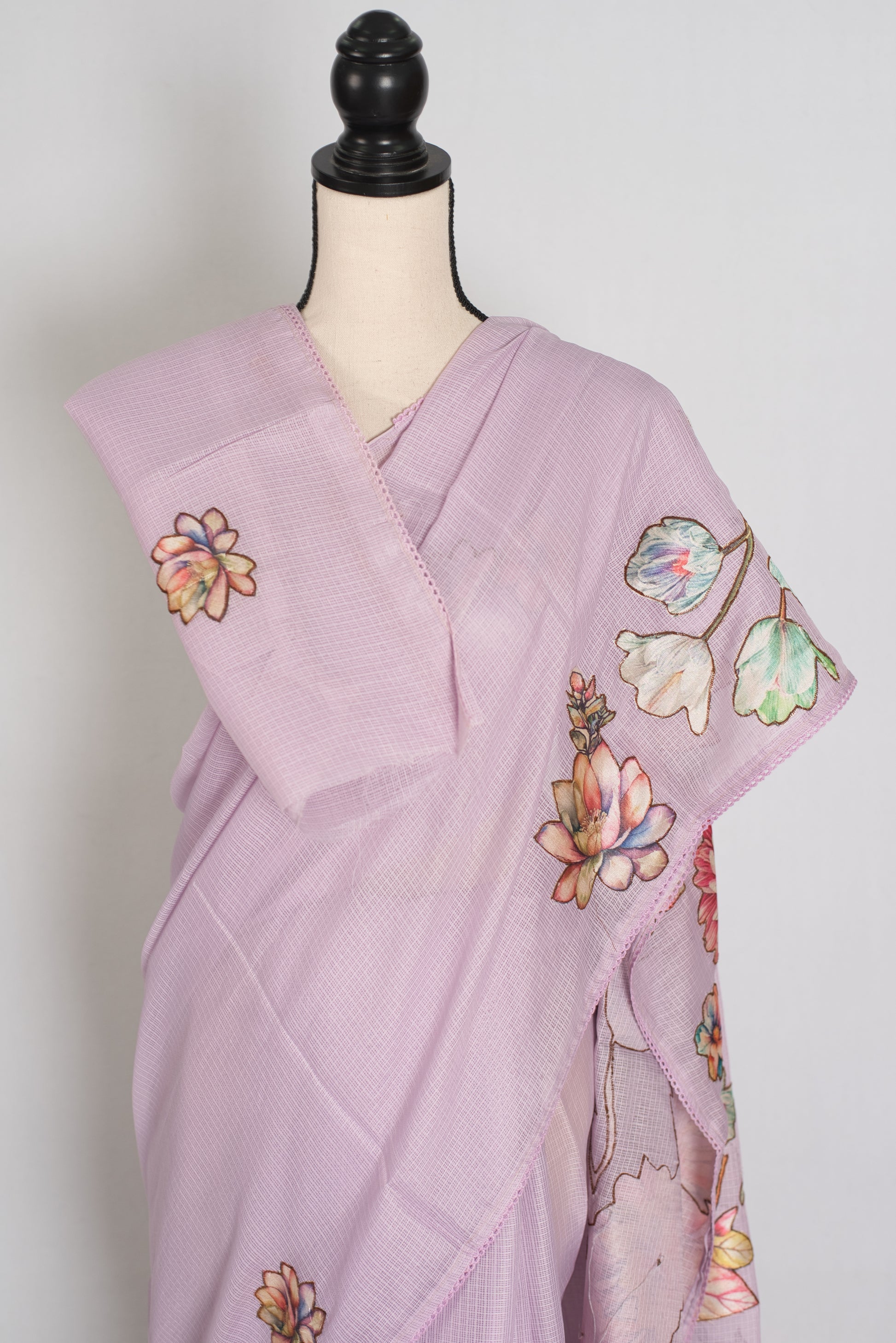 Mouli | Lavender Semi Silk Kota Saree with Designer Floral Applique Work image 2