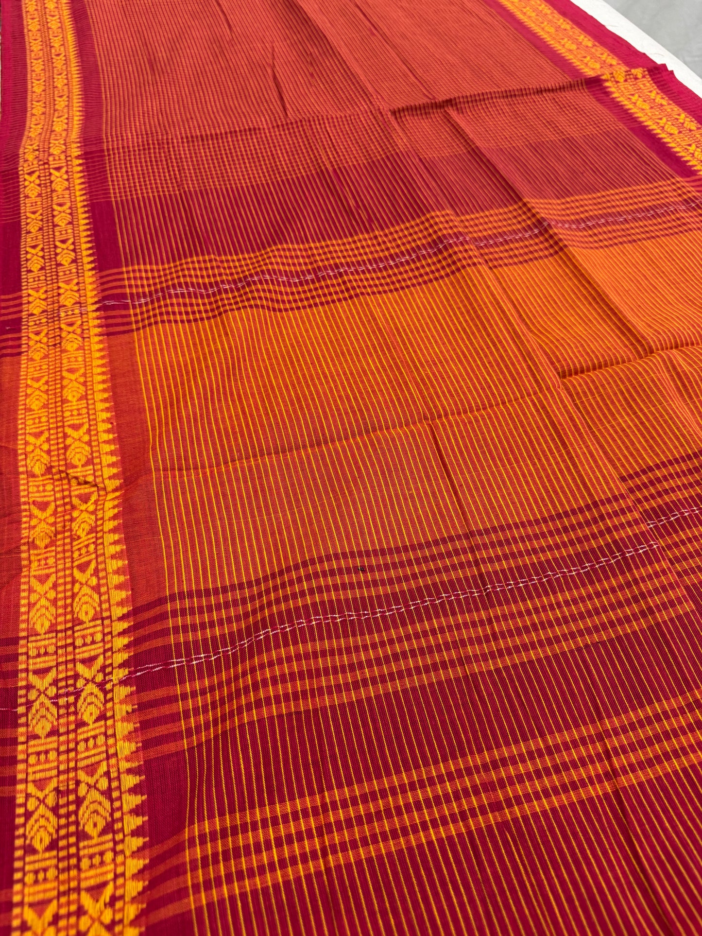 Mahua : Red and Yellow Soft Cotton Dhaniakhali Saree image 1