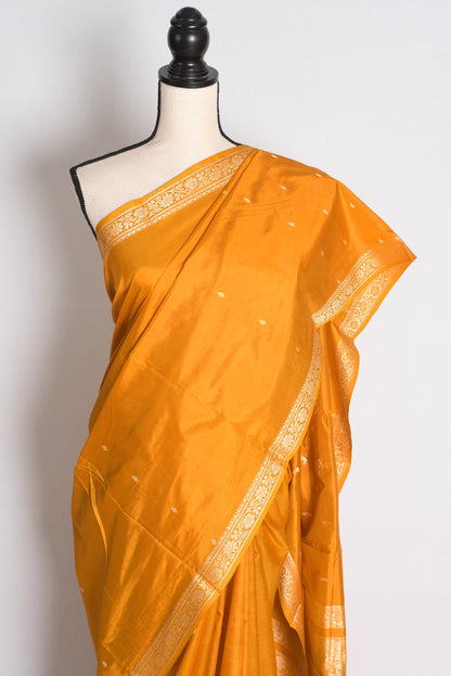 Hema: Yellow and Gold Lightweight Katan Silk Banarasi Saree image 6