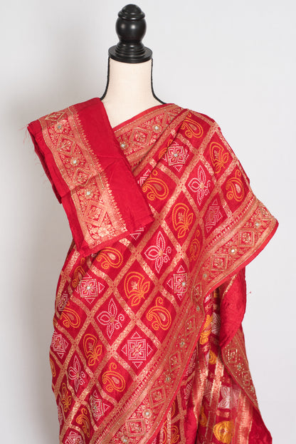 Radha | Red Dola Silk Gharchola Banarasi Saree | Hand-Embroidered Border & Pallu image 2