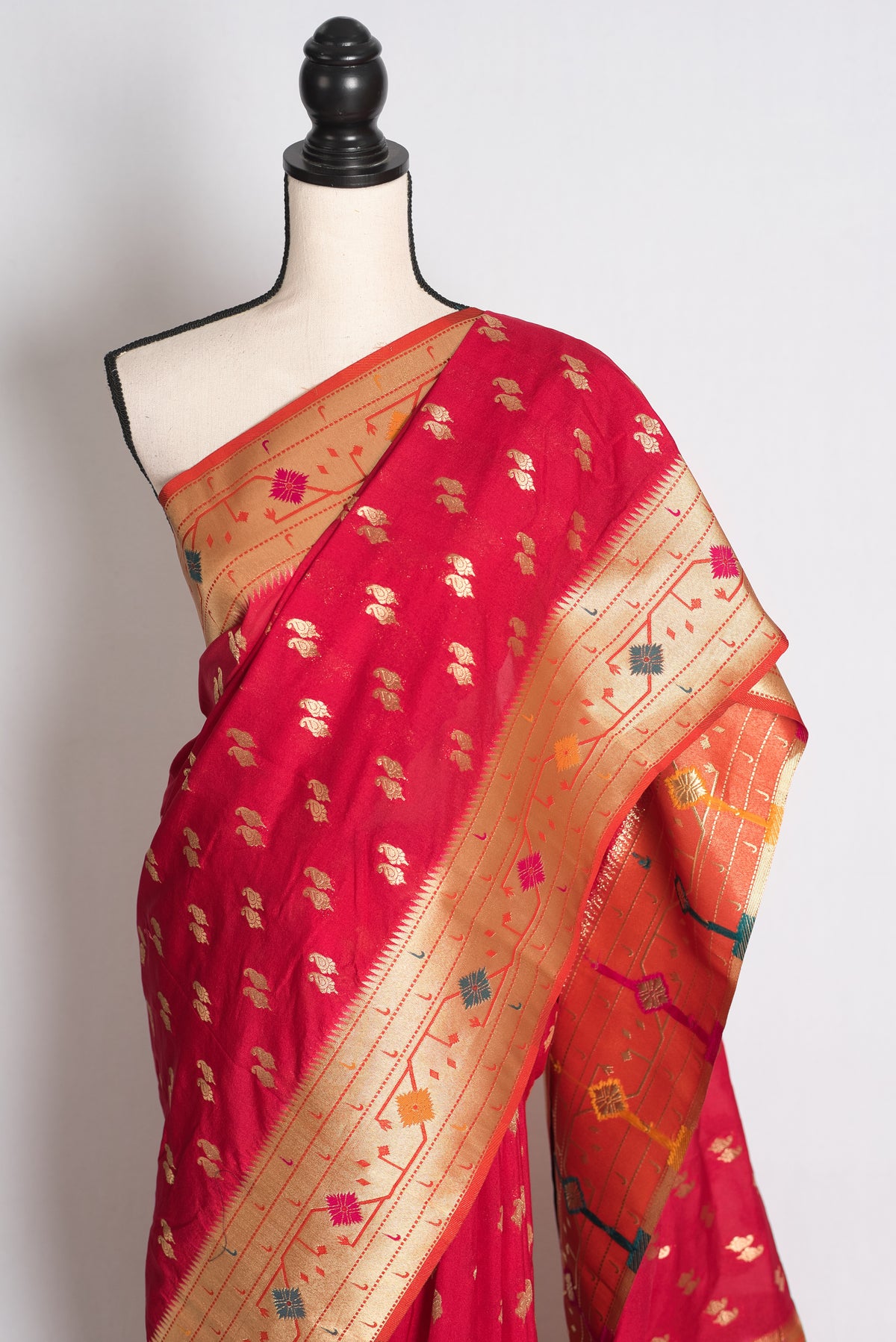Mrinal: Rani Pink Paithani Inspired Semi Silk Saree with Orange Contrast Border image 6