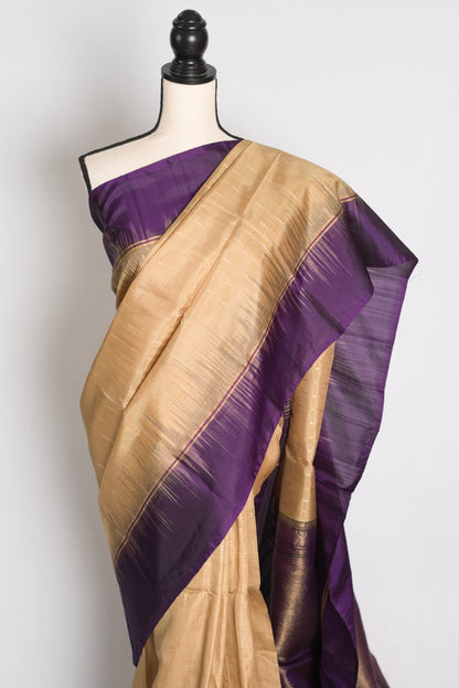 Nita : Beige and Deep Purple Lightweight Pure Kanjivaram Silk Saree image 6