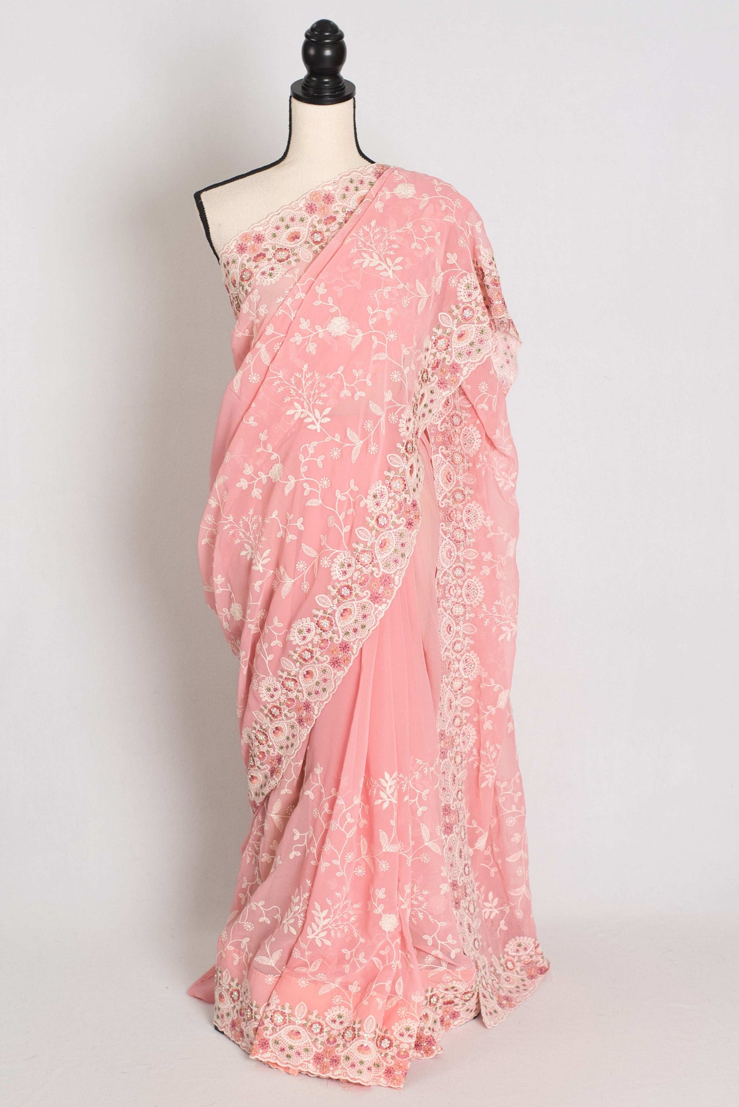 Ragini : Baby Pink Designer Georgette Embroidery Saree image 0