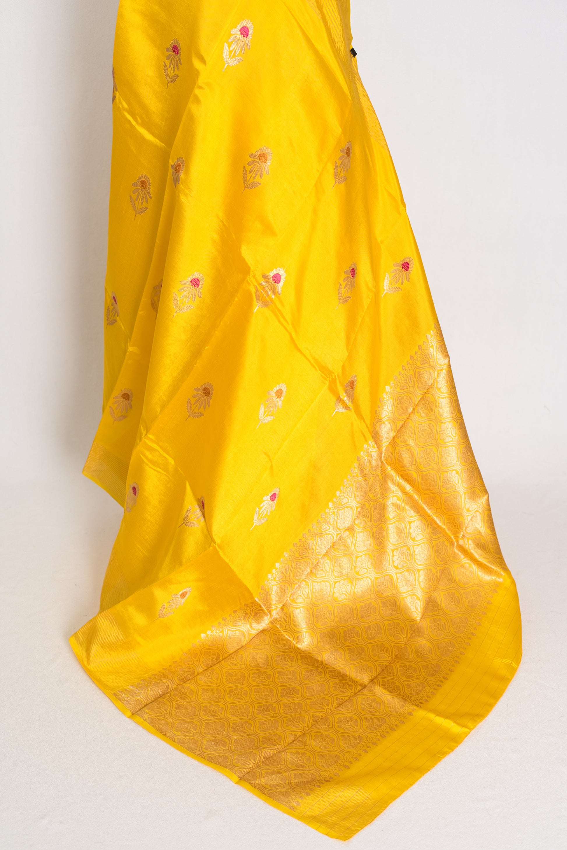 Saira: Bright Yellow Lightweight Banarasi Katan Silk Saree | Silk Mark Certified image 4