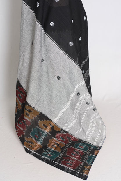 Grey and Black Dhaniakhali saree — detail view