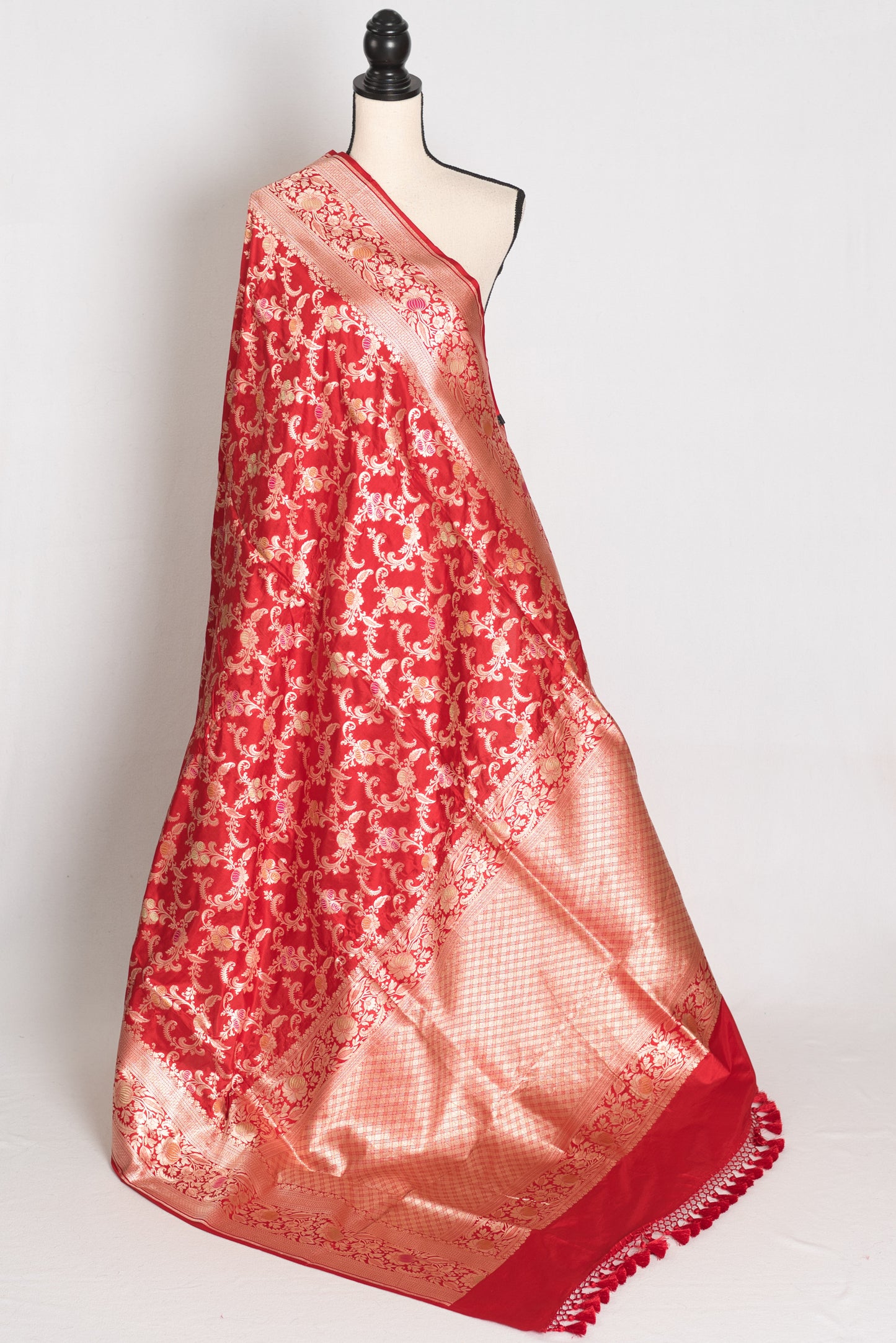 Shreya : Red and Gold Minakari Katan Silk Jangla Bridal Banarasi Saree image 1