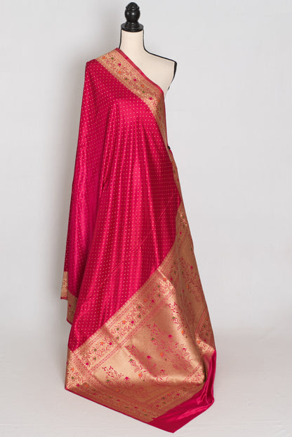 Rosy | Rose Pink Semi Mashru Banarasi Saree | Pre-Stitched Size 40 Blouse image 3