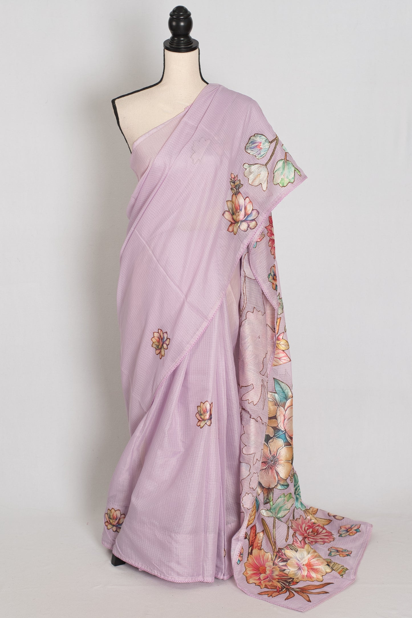 Mouli | Lavender Semi Silk Kota Saree with Designer Floral Applique Work image 0