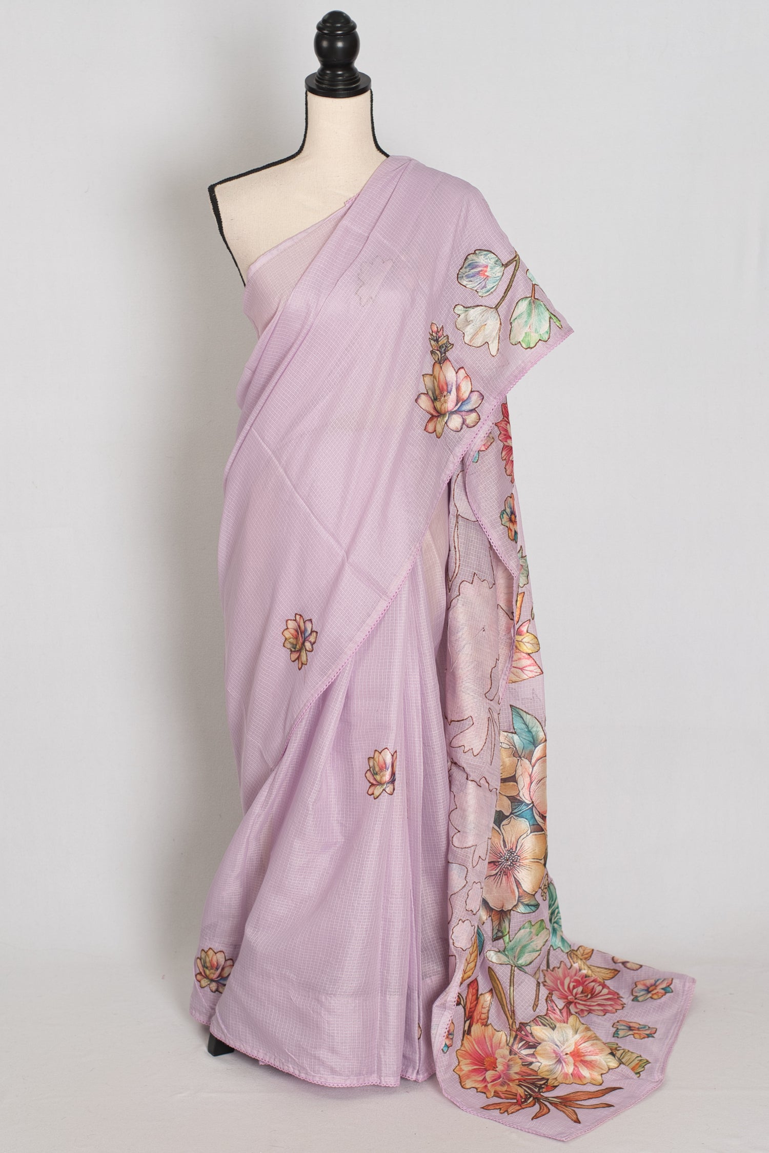 Mouli | Lavender Semi Silk Kota Saree with Designer Floral Applique Work image 0