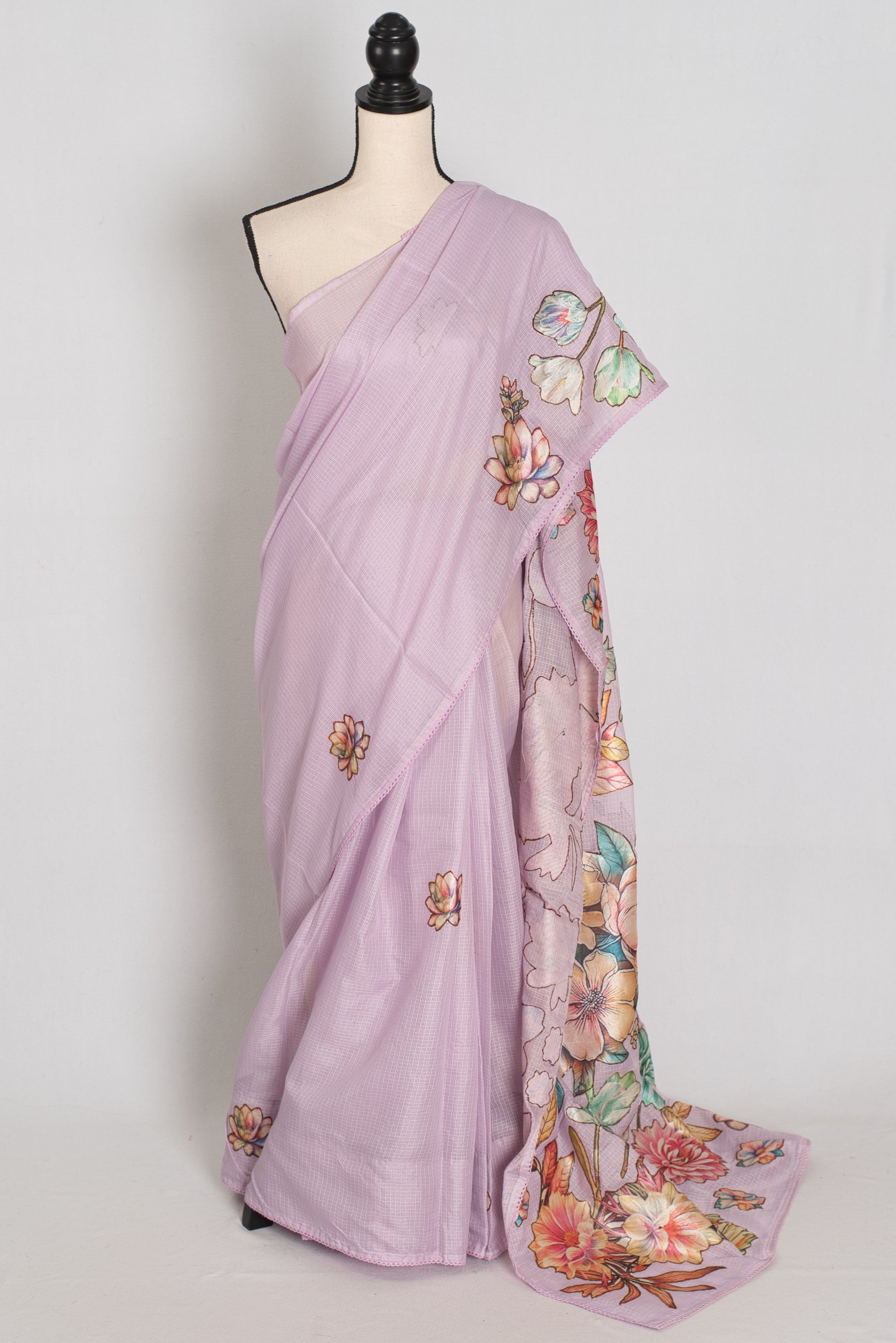 Mouli | Lavender Semi Silk Kota Saree with Designer Floral Applique Work image 0