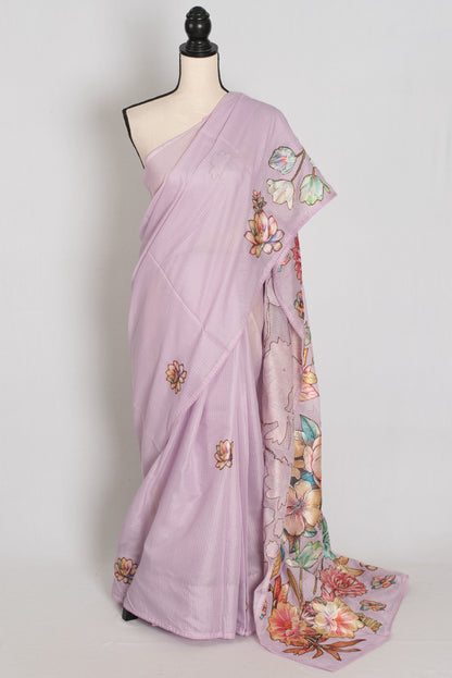 Mouli | Lavender Semi Silk Kota Saree with Designer Floral Applique Work image 0