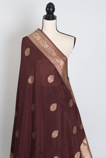 Mahi : Semi Crepe Silk Budget Friendly Banarasi Saree in Brown and Gold image 3