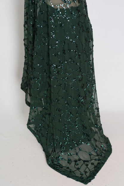Gia | Bottle Green Soft Net Sequin Saree | Glamorous Evening Cocktail Partywear image 3