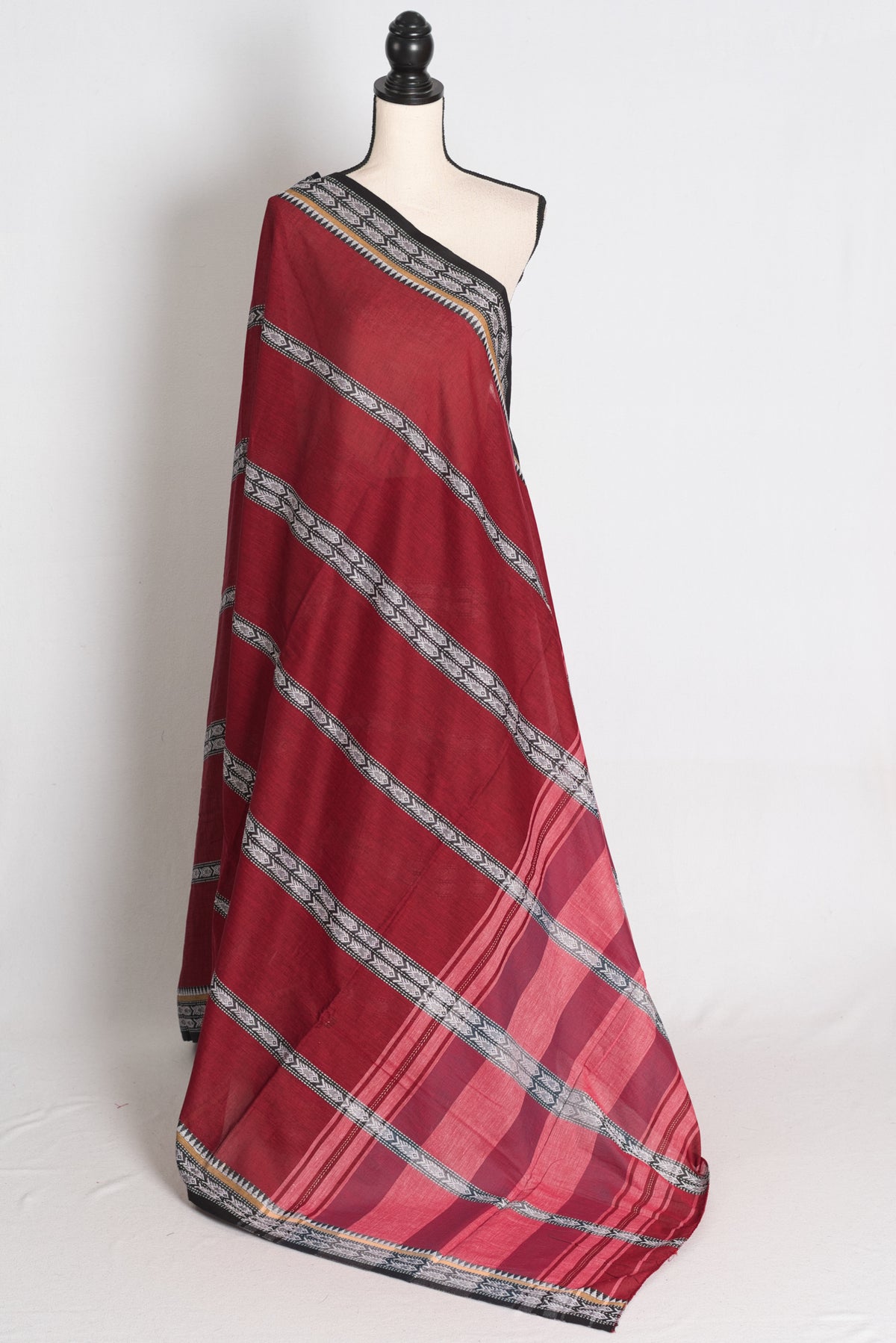 Dark Red and Black Dhaniakhali saree — front view