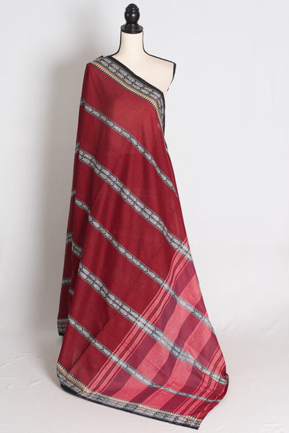 Dark Red and Black Dhaniakhali saree — front view