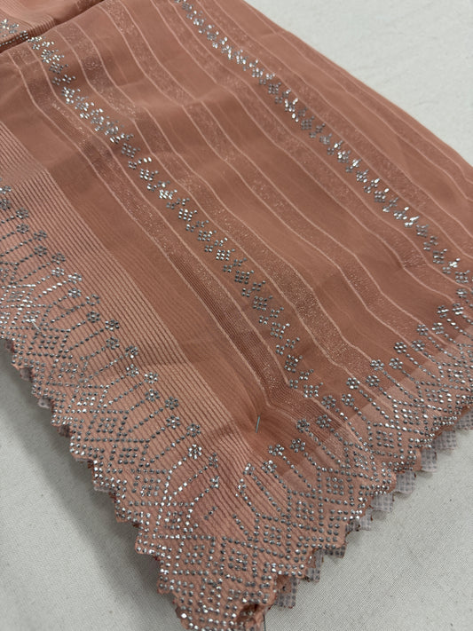 Feather Touch - Designer Chiffon Saree in Light Brown image 0