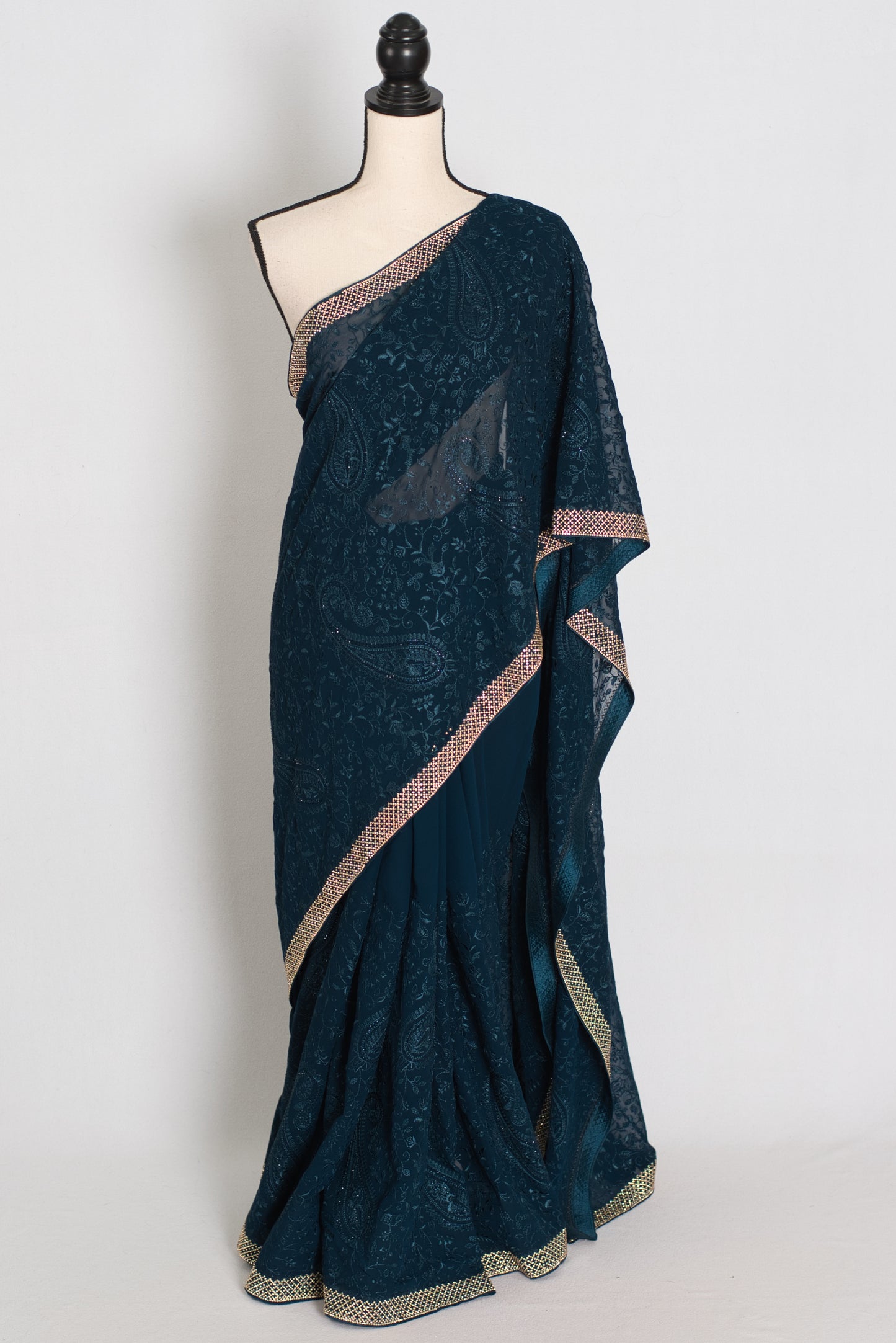 Sia | Cobalt Blue Georgette Kashmiri Embroidery Saree| Designer Cocktail Glamour image 0